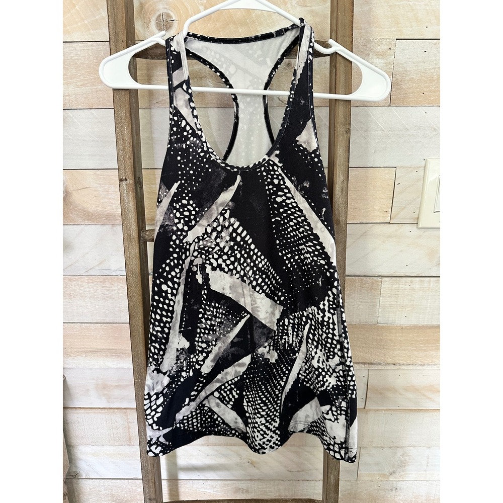 Lululemon Cool Racerback Tank Top Black White Geometric Dot Print Athletic Yoga